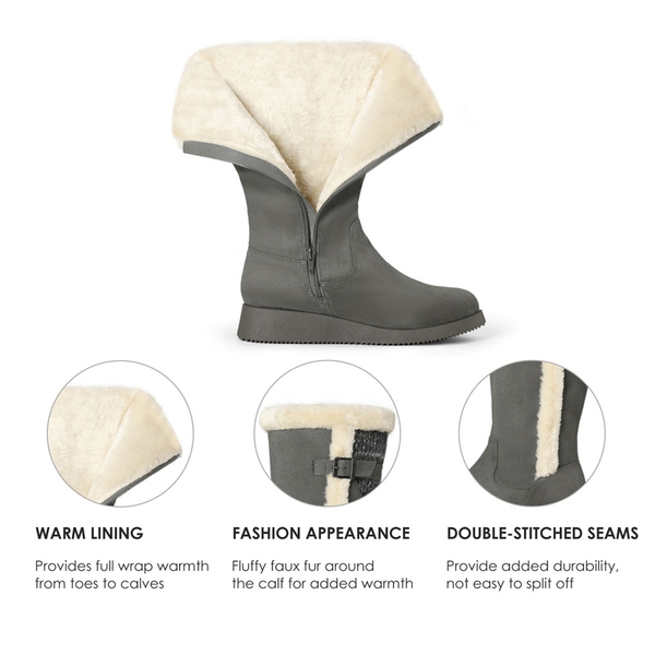 Women's Winter Fur Lined Mid Calf Snow Boots - GREY - 5
