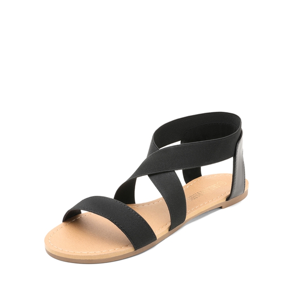 Elastic Ankle Strap Flat Sandals - BLACK -  0