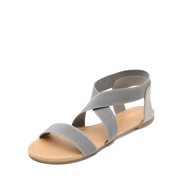 Elastic Ankle Strap Flat Sandals - GREY -  0