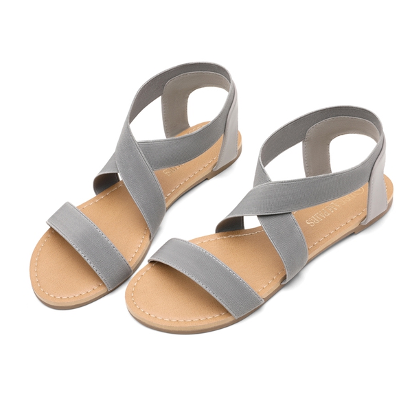 Elastic Ankle Strap Flat Sandals - GREY - 2