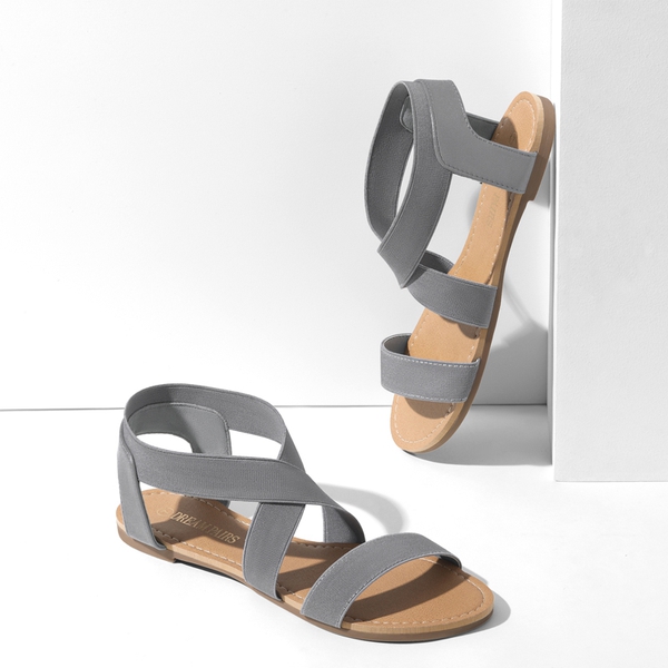 Elastic Ankle Strap Flat Sandals - GREY - 3