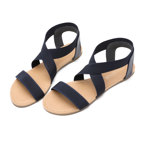 Elastic Ankle Strap Flat Sandals - NAVY - 2