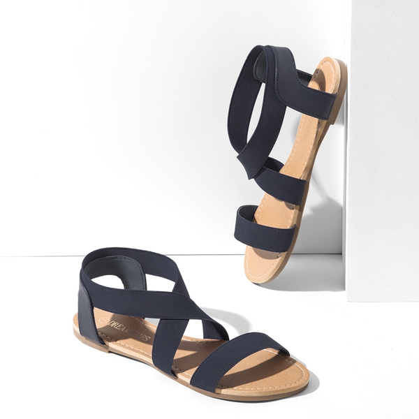 Elastic Ankle Strap Flat Sandals - NAVY - 3