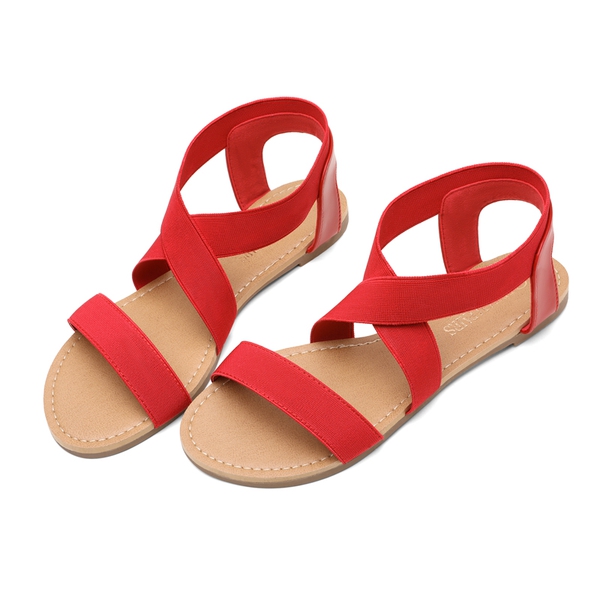 Elastic Ankle Strap Flat Sandals - RED - 2