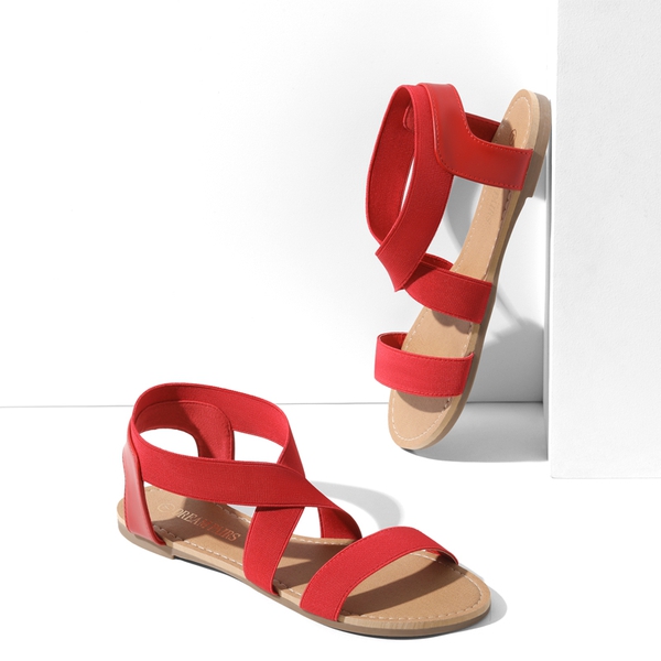 Elastic Ankle Strap Flat Sandals - RED - 3
