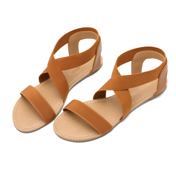 Elastic Ankle Strap Flat Sandals - TAN - 2