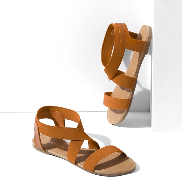 Elastic Ankle Strap Flat Sandals - TAN - 3