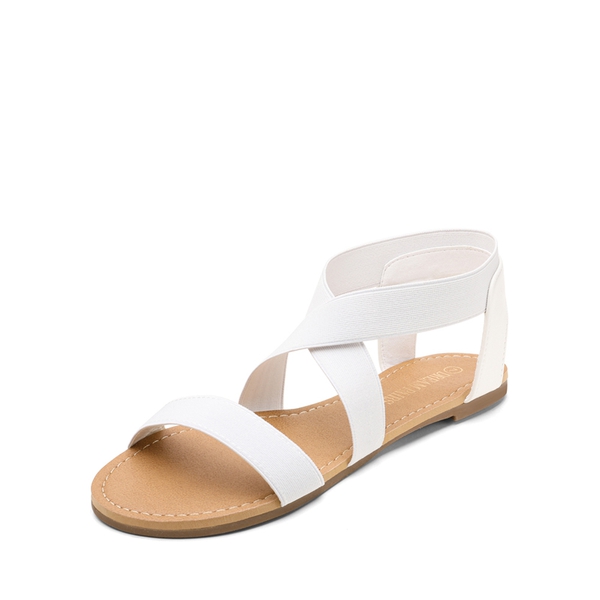 Elastic Ankle Strap Flat Sandals - WHITE -  0