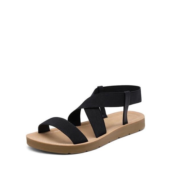 Ankle Strap Summer Flat Sandals - BLACK -  0