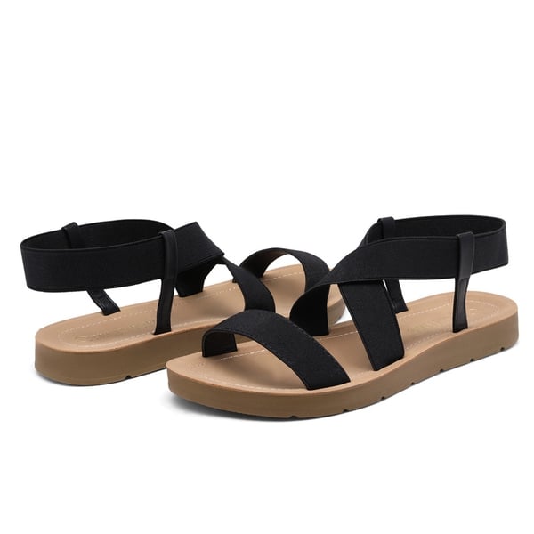Ankle Strap Summer Flat Sandals - BLACK - 2
