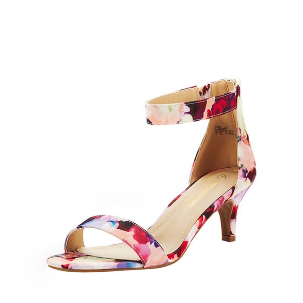 Ankle Strap Open Toe Kitten Heel Sandals - FLORAL -  0