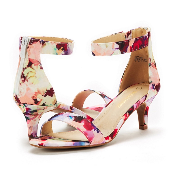 Ankle Strap Open Toe Kitten Heel Sandals - FLORAL - 4