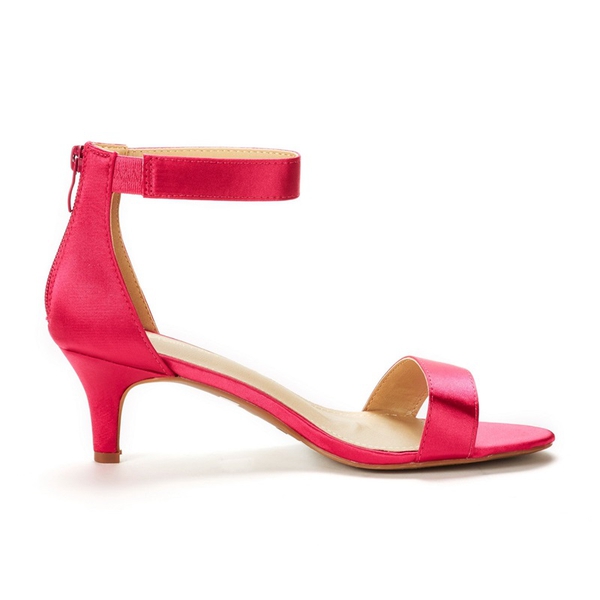Ankle Strap Open Toe Kitten Heel Sandals - FUCHSIA - 2