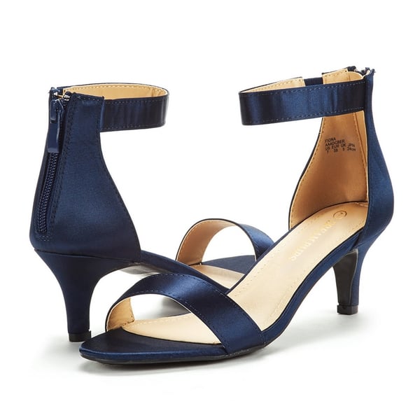 Ankle Strap Open Toe Kitten Heel Sandals - NAVY - 4