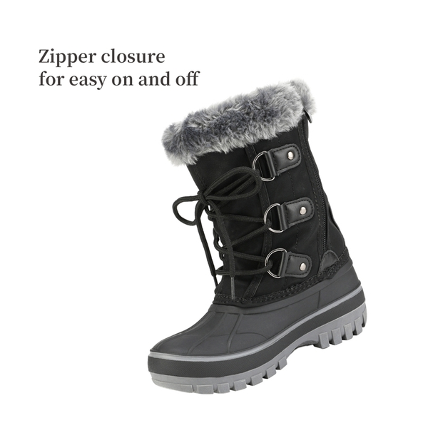 Girls and Boys Fur Lined Winter Snow Boots - BLACK - 1