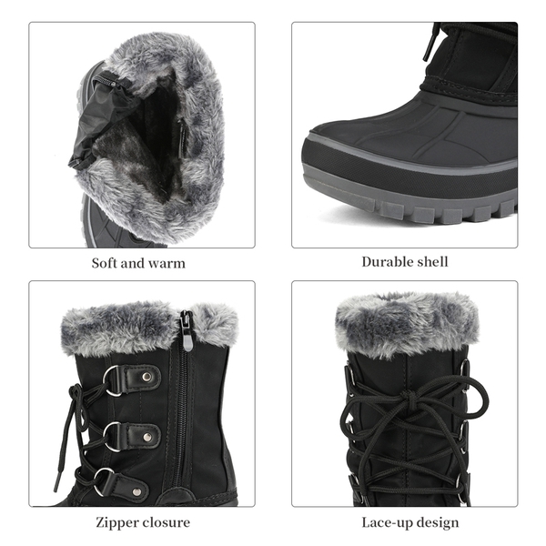 Girls and Boys Fur Lined Winter Snow Boots - BLACK - 3