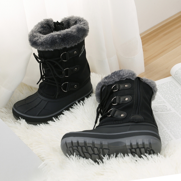 Girls and Boys Fur Lined Winter Snow Boots - BLACK - 4