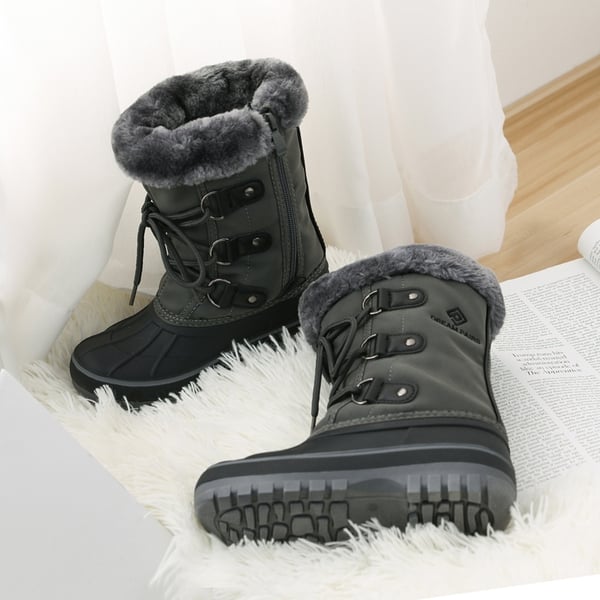 Girls and Boys Fur Lined Winter Snow Boots - GREY - 4