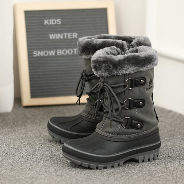 Girls and Boys Fur Lined Winter Snow Boots - GREY - 5