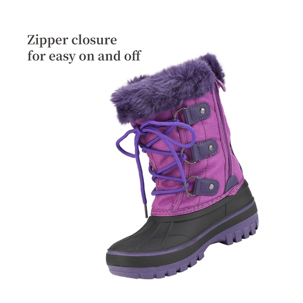 Girls and Boys Fur Lined Winter Snow Boots - PURPLE - 1