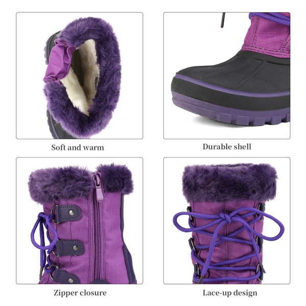 Girls and Boys Fur Lined Winter Snow Boots - PURPLE - 3