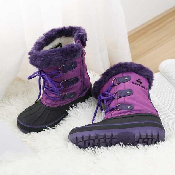Girls and Boys Fur Lined Winter Snow Boots - PURPLE - 4