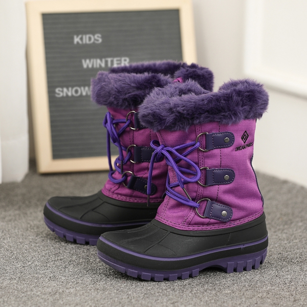Girls and Boys Fur Lined Winter Snow Boots - PURPLE - 5