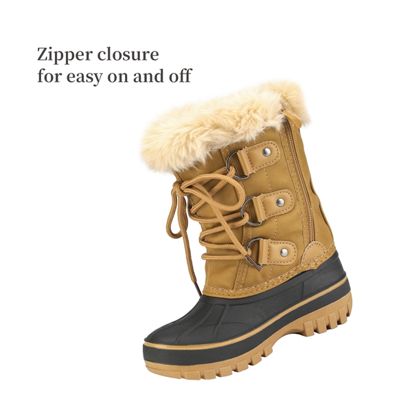 Girls and Boys Fur Lined Winter Snow Boots - TAN - 1