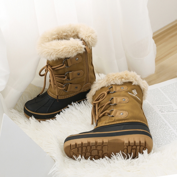 Girls and Boys Fur Lined Winter Snow Boots - TAN - 4