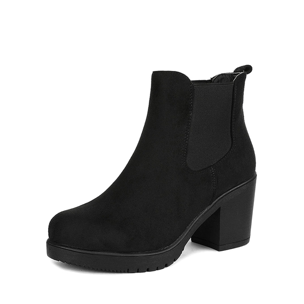 Chunky High Heel Chelsea Ankle Boots - BLACK -  0