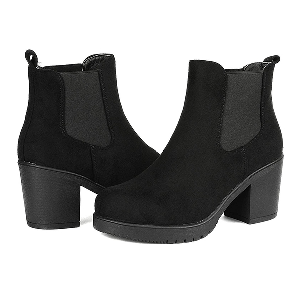 Chunky High Heel Chelsea Ankle Boots - BLACK - 4