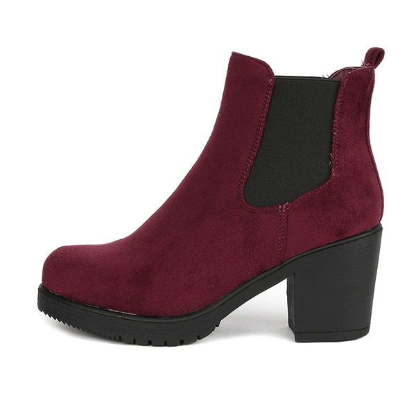 Chunky High Heel Chelsea Ankle Boots - BURGUNDY - 2