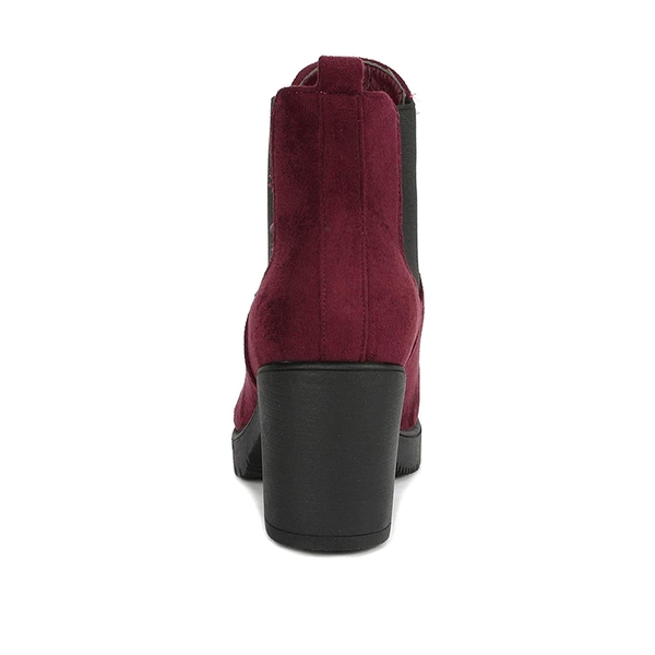 Chunky High Heel Chelsea Ankle Boots - BURGUNDY - 3