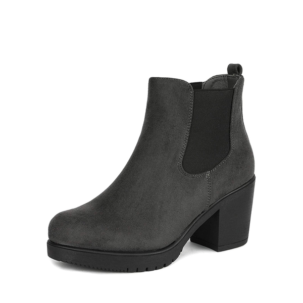 Chunky High Heel Chelsea Ankle Boots - GREY -  0