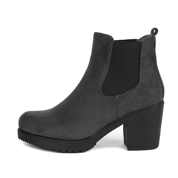 Chunky High Heel Chelsea Ankle Boots - GREY - 2