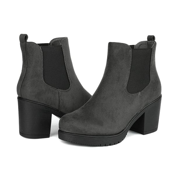 Chunky High Heel Chelsea Ankle Boots - GREY - 3
