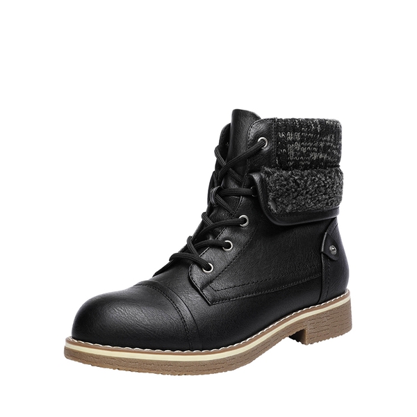 Low Heel Lace Up Ankle Boots - BLACK -  0