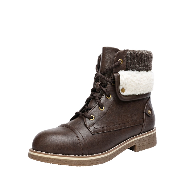 Low Heel Lace Up Ankle Boots - BROWN -  0