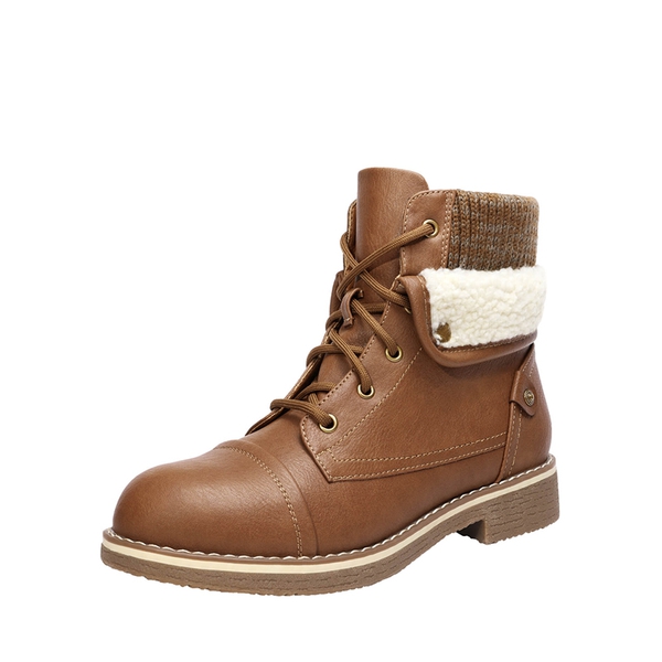 Low Heel Lace Up Ankle Boots - CAMEL -  0