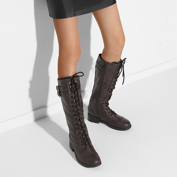 Faux Fur Lining Knee High Riding Boots - BROWN - 1