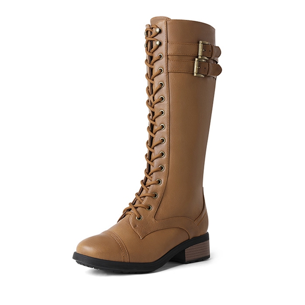 [Georgia] Faux Fur Lining Knee High Riding Boots - CAMEL -  0