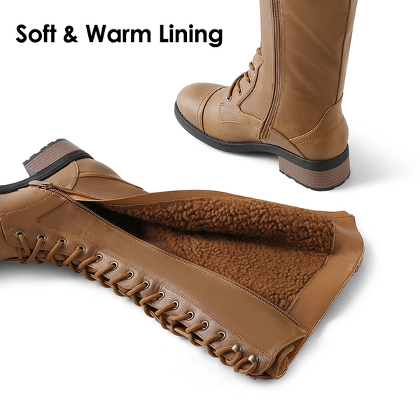 [Georgia] Faux Fur Lining Knee High Riding Boots - CAMEL - 3