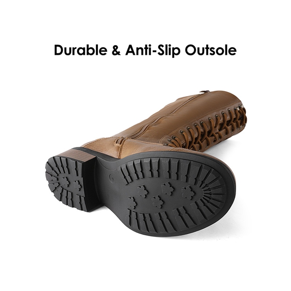 [Georgia] Faux Fur Lining Knee High Riding Boots - CAMEL - 4