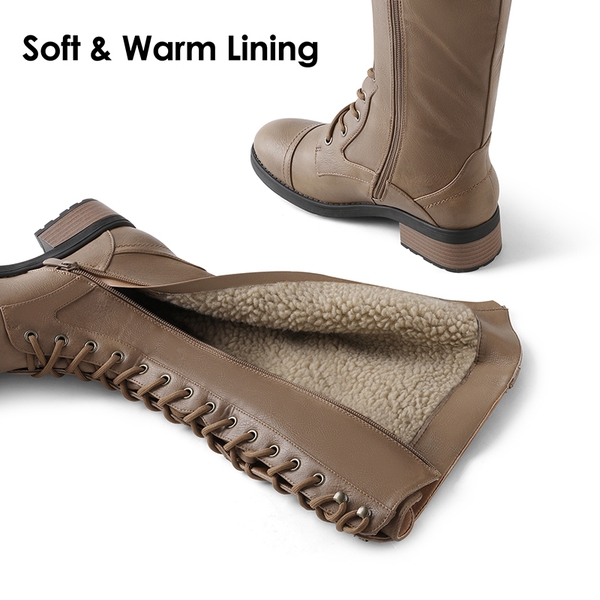 Faux Fur Lining Knee High Riding Boots - KHAKI - 2
