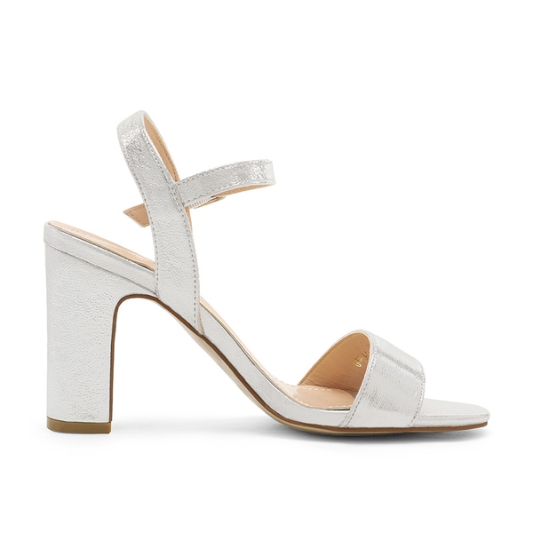 Open Toe Ankle Strap Chunky Heel Sandals - SILVER - 1