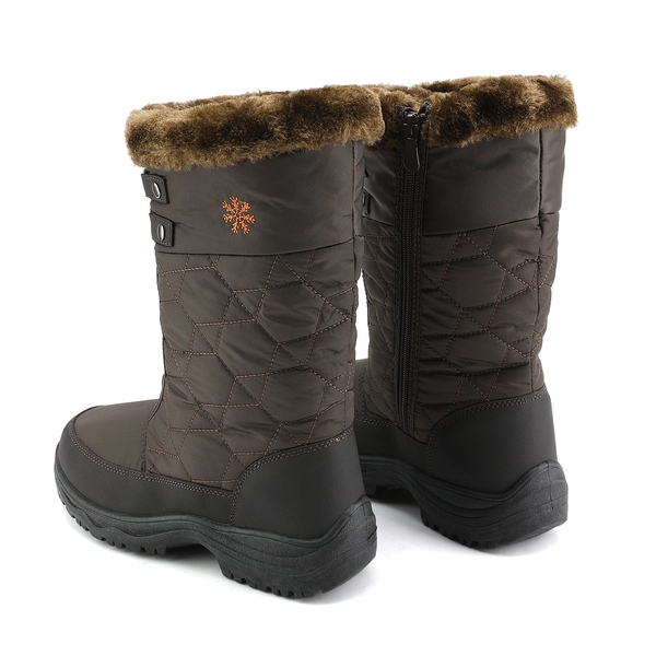 Fur Mid Calf Snow Boots - BROWN - 3