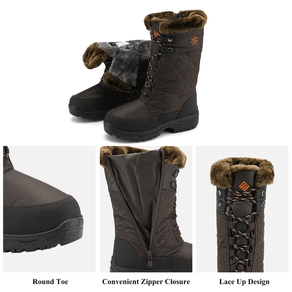 Fur Mid Calf Snow Boots - BROWN - 4