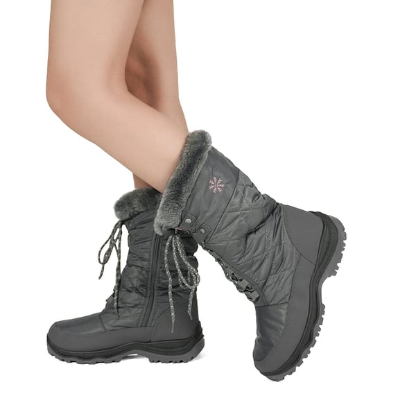 Fur Mid Calf Snow Boots - GREY - 1