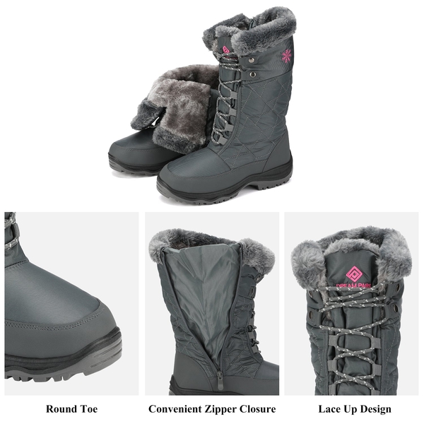 Fur Mid Calf Snow Boots - GREY - 4