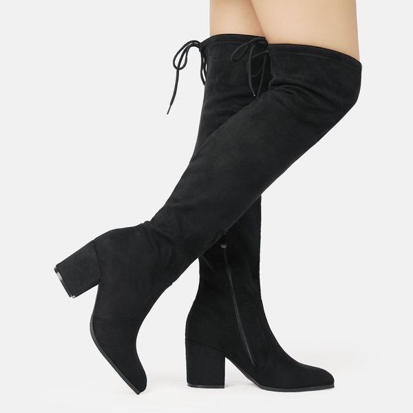 Over the knee Block Heel Boots - BLACK - 1